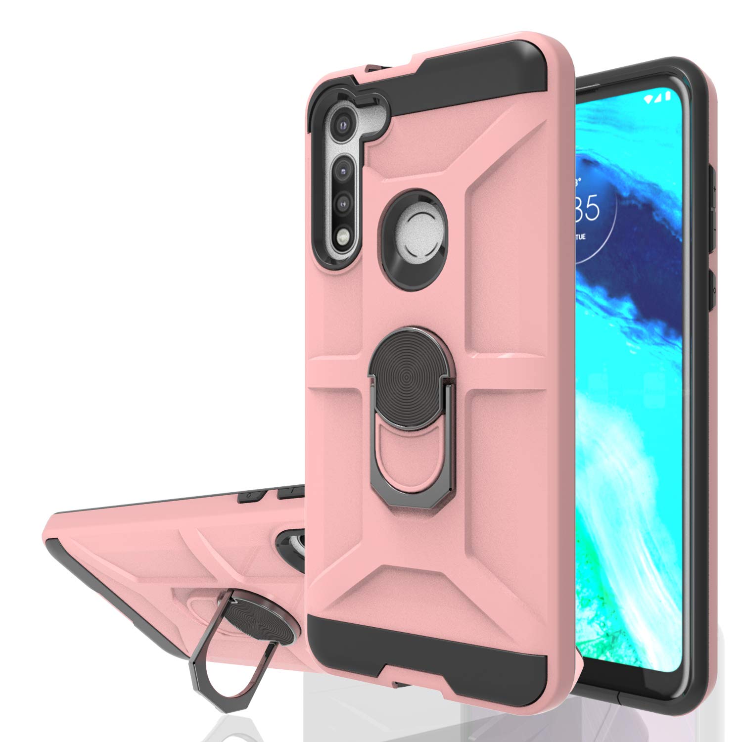 Motorola Moto G Fast Phone Case with 360° Rotating Metal Ring Holder & Kickstand - Shockproof Protective Cover for Moto G Fast (Rose Gold) | Perfect for Hands-Free Viewing, Secure Grip & Everyday Protection