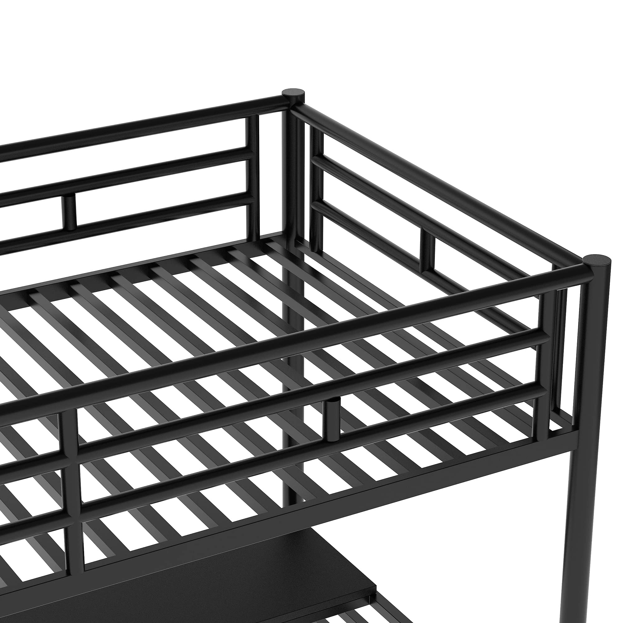 **Twin Size Loft Bed with Storage Stairs, Desk & Shelves - Heavy Duty Metal High Loft Bed with Lockers for Kids, Teens & Adults - Perfect for Small Spaces, Dorms & Apartments - Black**