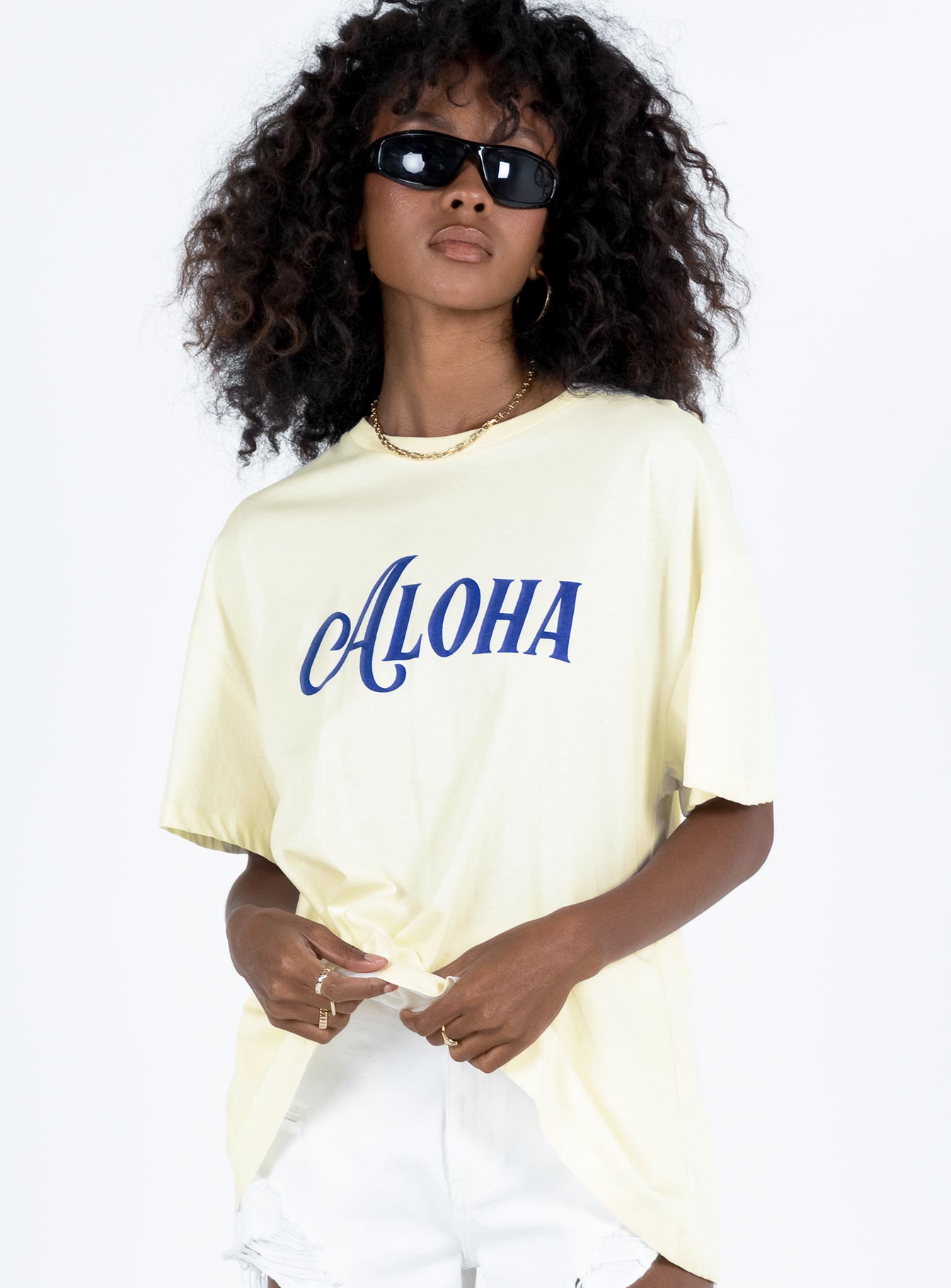 Aloha Oversized T-Shirt for Women - Soft Cotton Casual Tee in Ivory - Perfect for Beach Vacations, Summer Outings & Relaxing at Home