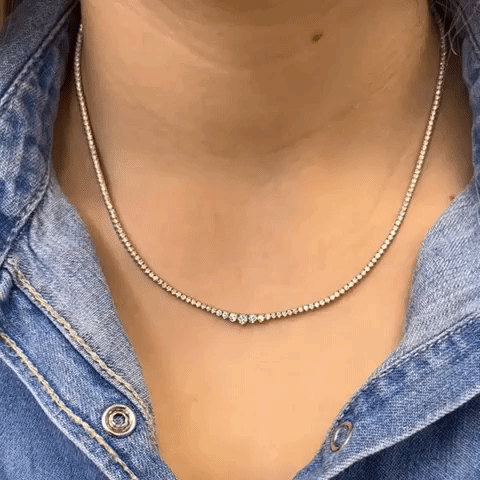 14K Gold Riviera Diamond Tennis Necklace - 3.50 Carat (1.90mm to 2.90mm) with 3-Prong Setting | Elegant Jewelry for Weddings, Anniversaries & Special Occasions