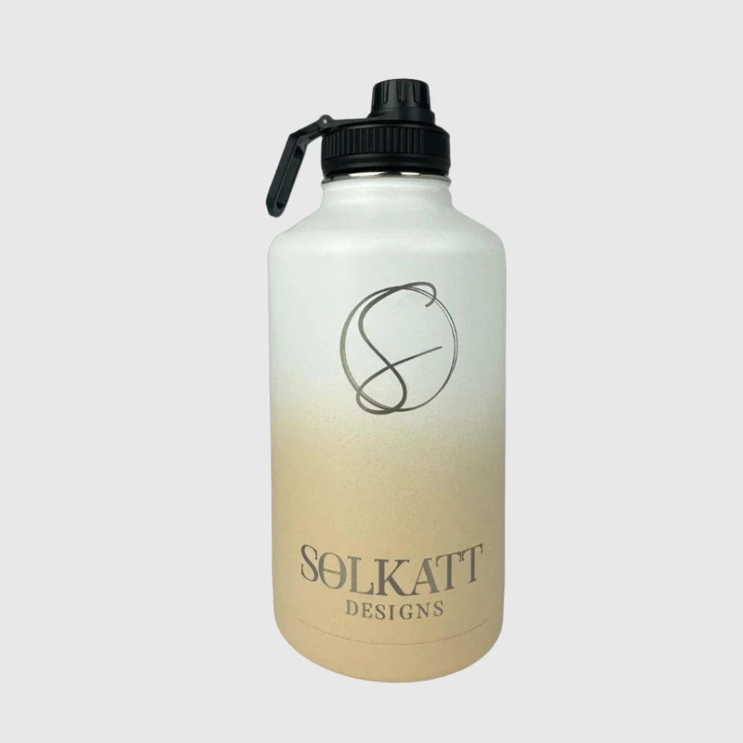 Pastel Beige Insulated Water Bottle 1.9L (64oz) Stainless Steel - Keeps Drinks Cold 24Hrs/Hot 12Hrs - Perfect for Hiking, Gym, Work & School