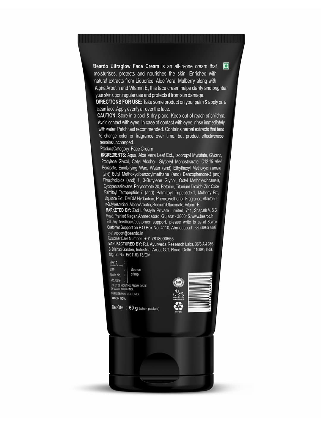 Beardo Ultraglow All-in-One Men's Face Cream with SPF 30, 60g - Aloe Vera, Vitamin E & Niacinamide for Skin Brightening, Dark Spot Reduction & Hydration | Daily Moisturizer for Men's Skincare Routine, Gym & Outdoor Protection