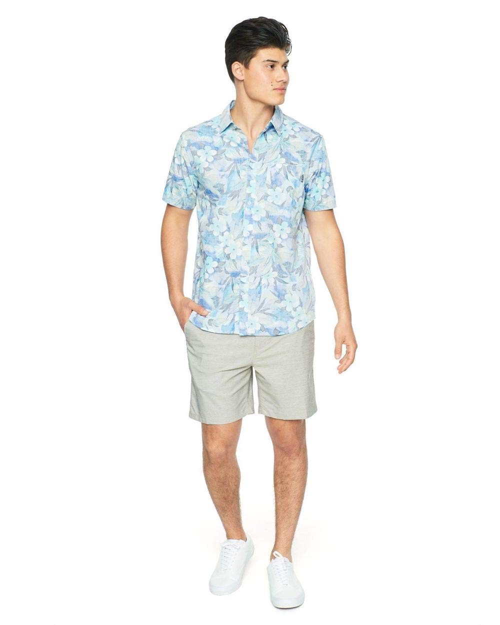 Hurley Men's Spray Gun Short Sleeve Woven Shirt - Half Blue Casual Button-Up Shirt 2XL for Beach, Surfing & Summer Outdoor Activities