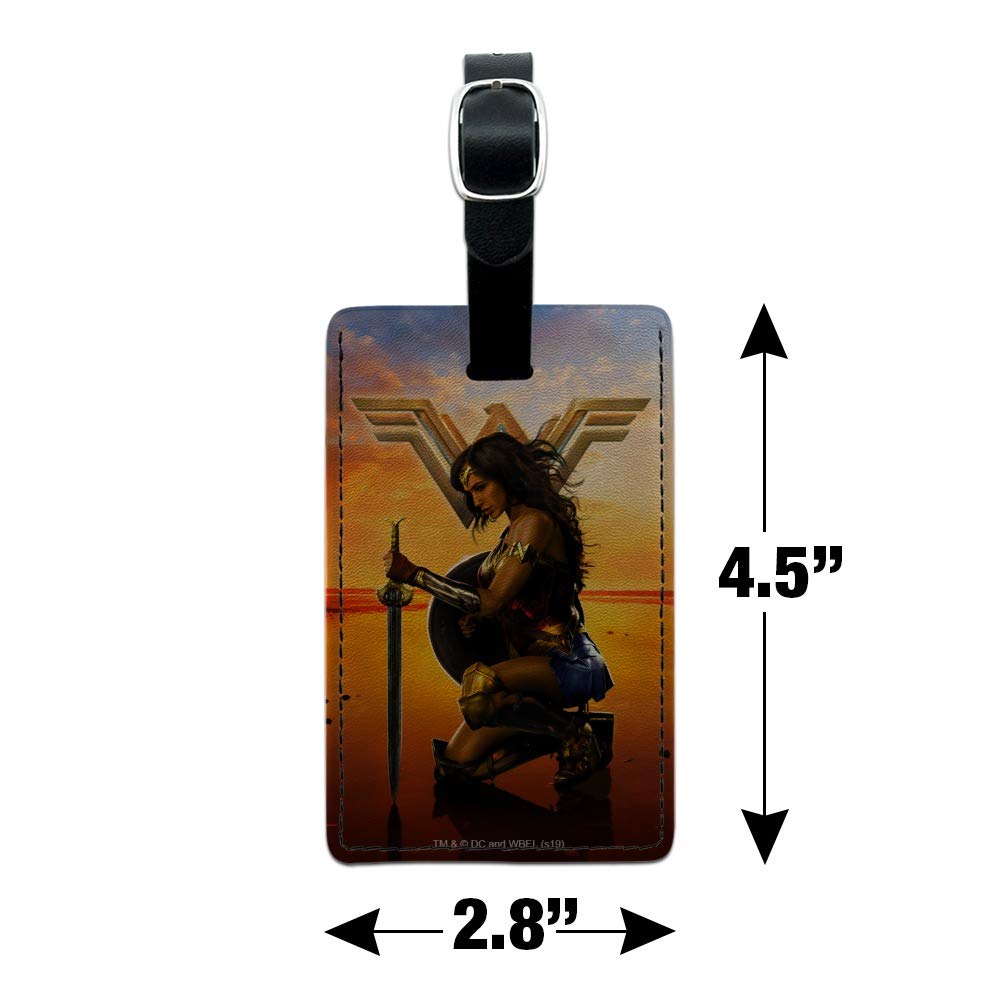 Wonder Woman Movie Poster Leather Luggage Tag - Rectangle Carry-On ID Tag for Suitcases & Backpacks | Perfect for Travel, Cosplay & Superhero Fans