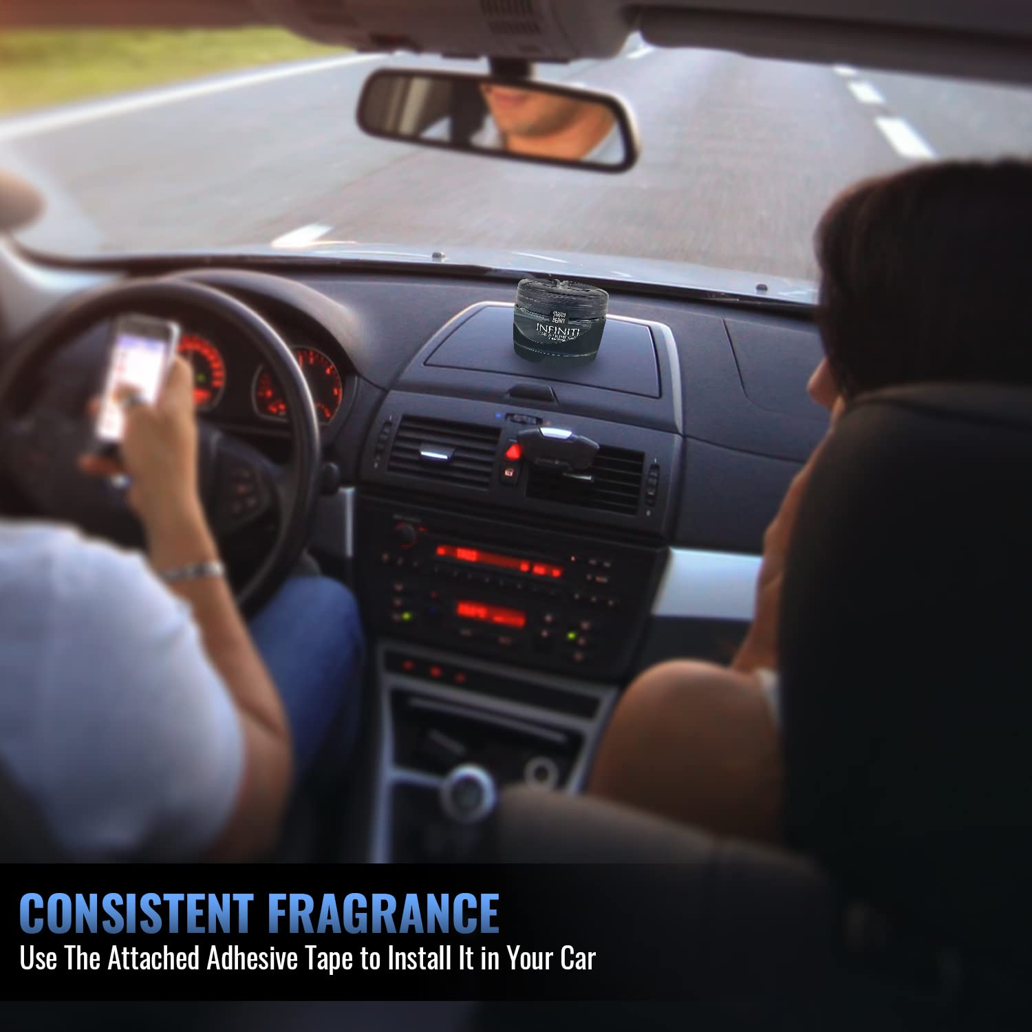 Infiniti Car Gel Perfume - Best Long-Lasting Strawberry Scented Car Air Freshener & Odor Eliminator | Perfect for Daily Commute, Road Trips & Car Interior Refresh