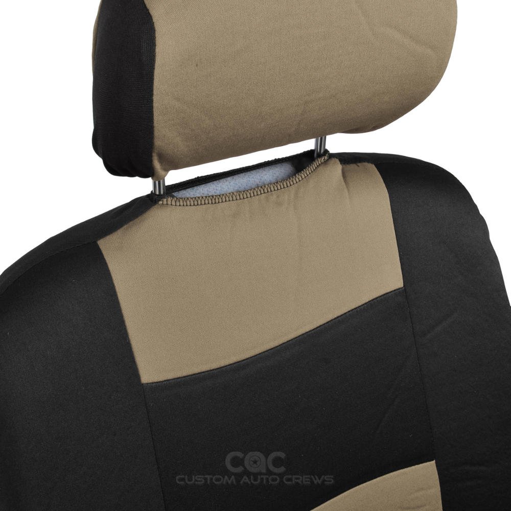 BDK PolyPro Black & Beige Car Seat Covers Full Set with Motor-Trend FlexTough All-Weather Rubber Floor Mats - Front & Rear Split Bench Seat Protectors for Cars, Trucks & SUVs | Perfect for Daily Commute, Road Trips & Pet Protection
