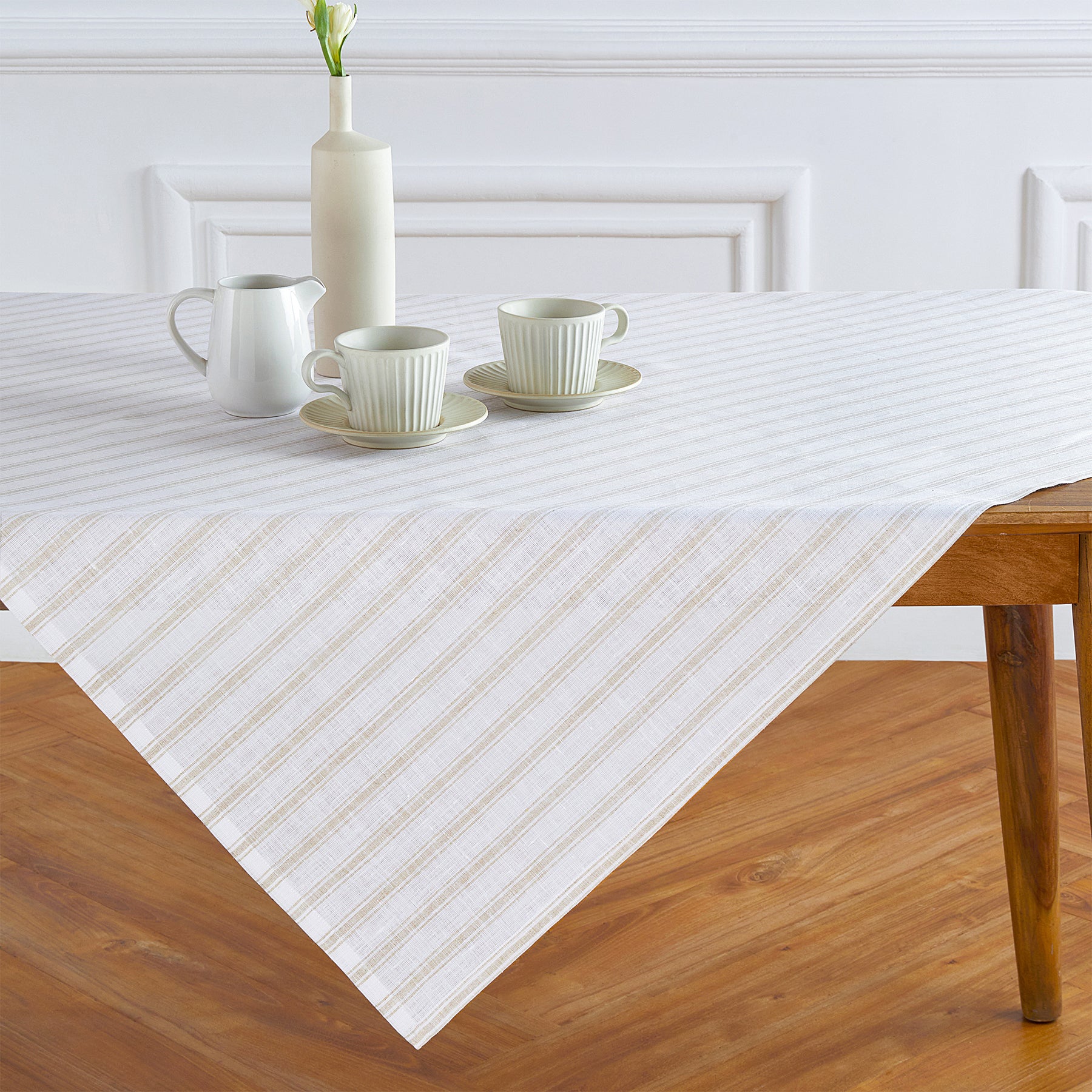 Stylish Capri Ticking Stripe Table Throw - Cotton Blend Tablecloth for Dining Room, Kitchen, and Outdoor Picnics