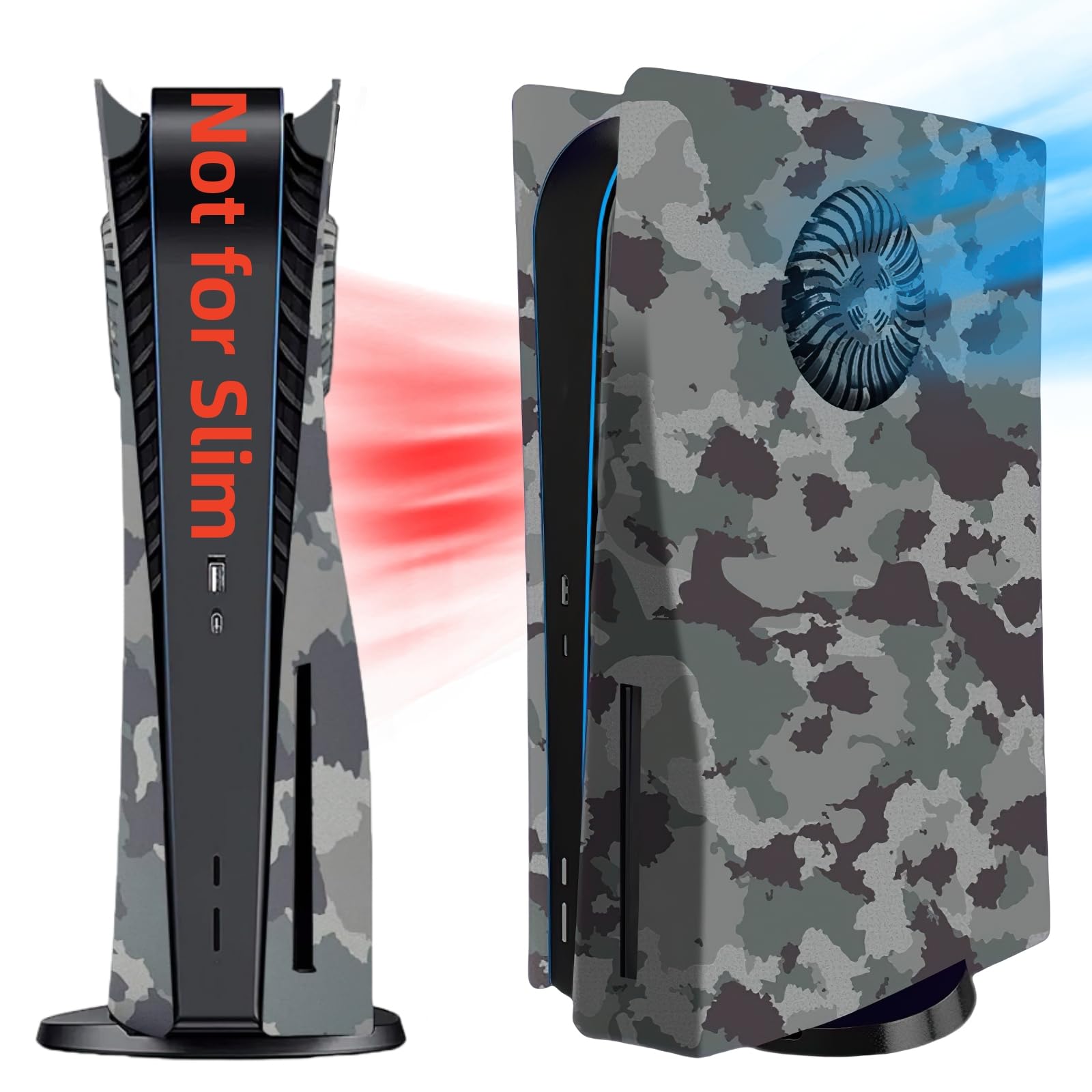 Cooling Vent Cover Plates for PS5 Disc Edition Console - Gray Camouflage Protective Faceplates & Side Panels Replacement | Enhance Airflow for Better Gaming Performance
