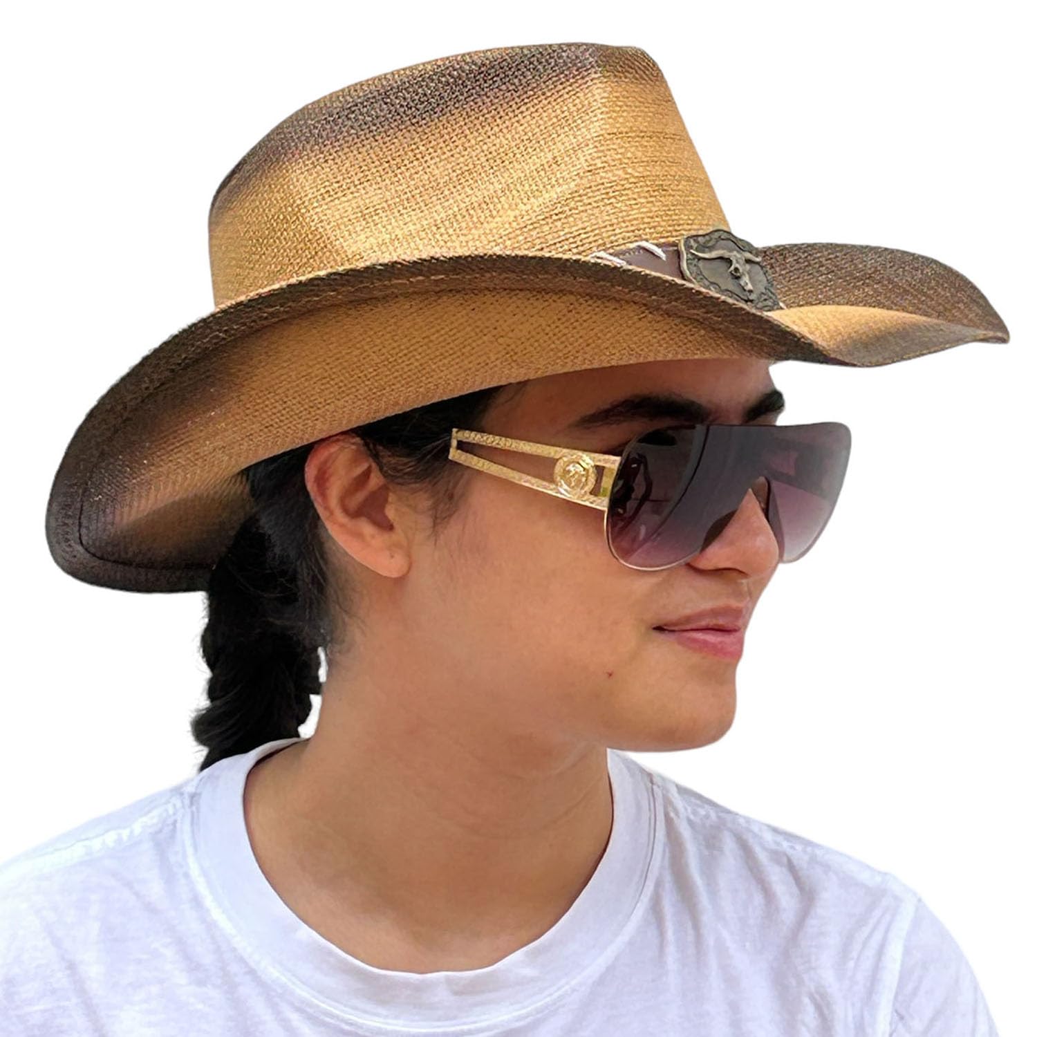 Classic Western Straw Cowboy Hat for Men & Women - Sun Protection Cowgirl Hat with Wide Brim - Perfect for Rodeo, Country Music Festivals & Outdoor Adventures