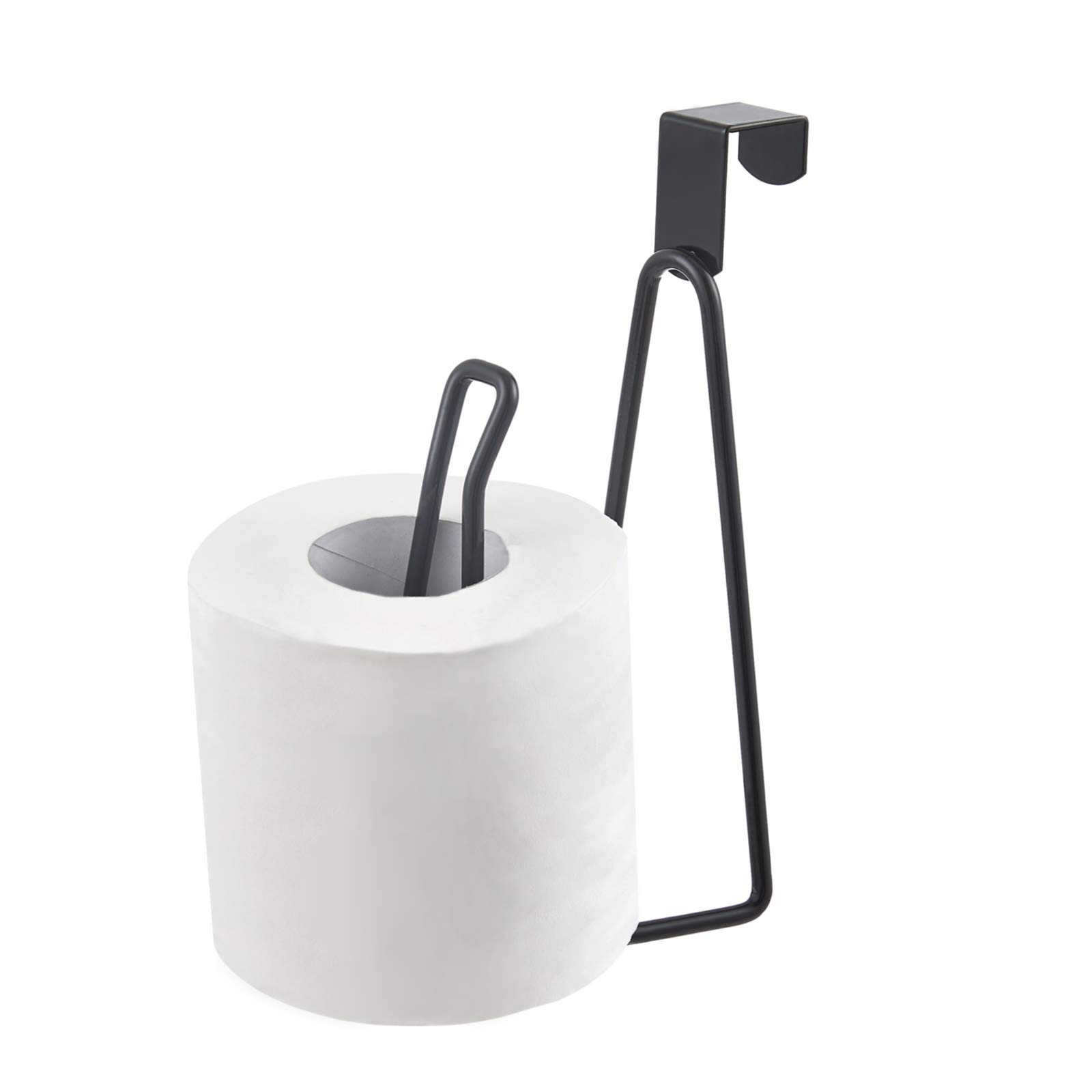 Black Metal Over The Tank Toilet Paper Holder Stand - Bathroom Tissue Roll Dispenser & Storage Organizer for Home, RV, and Office Use