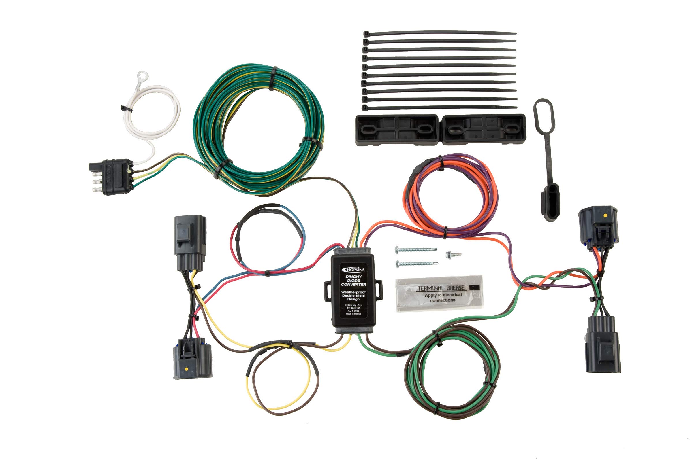 Hopkins 56008 Towed Vehicle Wiring Kit - 4-Way Flat Trailer Connector for Safe Towing | Perfect for RVs, Campers & Boat Trailers | Easy Installation & Weatherproof Design