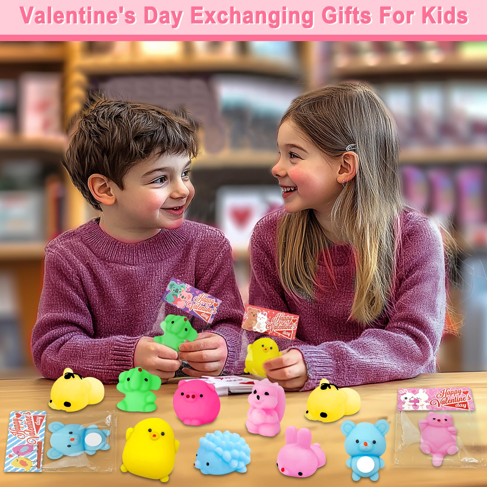 36 Pack Valentine's Day Cards for Kids with Cute Animal Mochi Squishies - Classroom Exchange Gifts, Party Favors & Stress Relief Toys for Boys and Girls - Perfect for Valentine's Day Celebrations, School Activities and Sensory Play