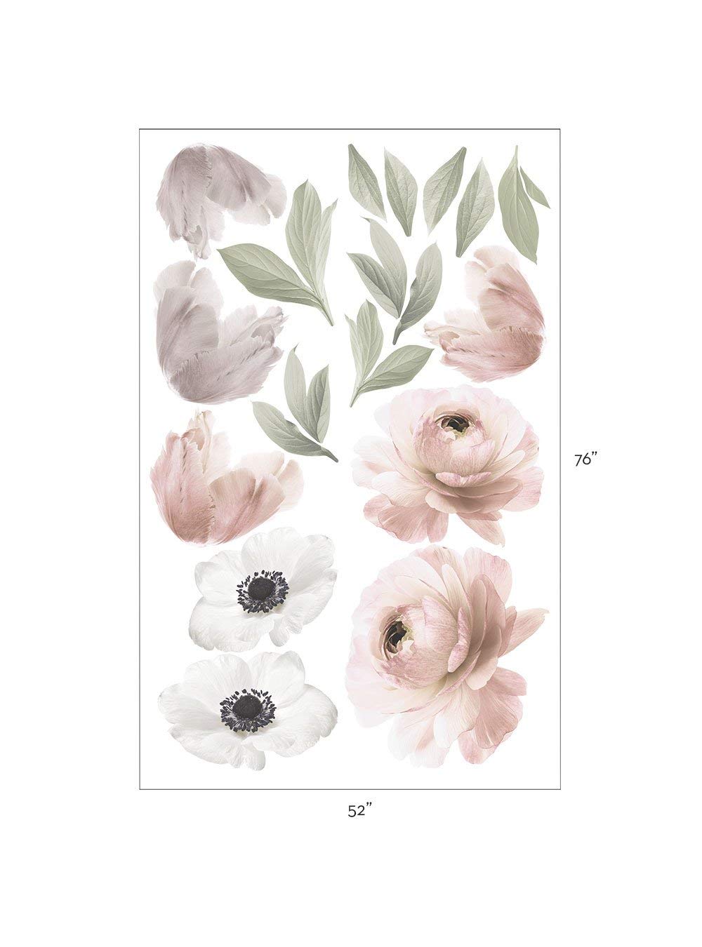 Floral Wall Decal - Spring Pink and Green Peel and Stick Wall Stickers for Home Decor, Nursery, Bedroom, Living Room, Office