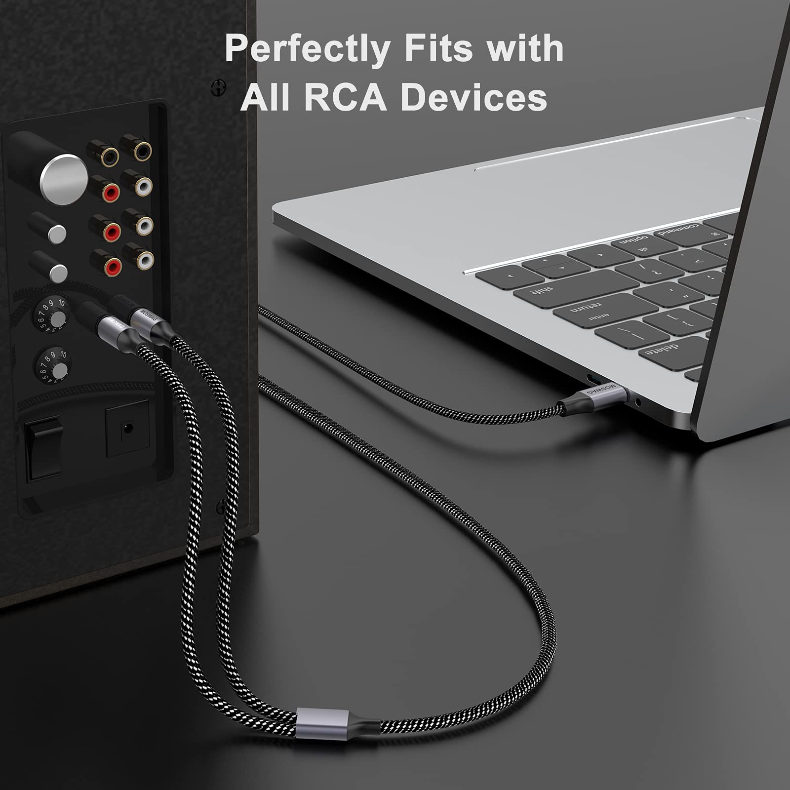 MOSWAG USB C to RCA Audio Cable 9.9FT, USB-C to 2 RCA Male to Male Y Splitter with DAC Chip - Compatible with Laptop, Tablet, Smartphone, Pixel 3/2/2XL, Amplifier, Speaker - Perfect for Home Theater, Car Audio & Music Streaming
