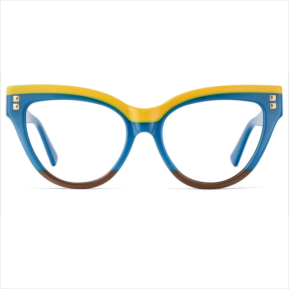 CCspace Unisex Full Rim Oversized Cat Eye Acetate Frame Eyeglasses 49795 - Stylish Retro Glasses for Men & Women - Perfect for Office, Reading, Fashion & Daily Wear