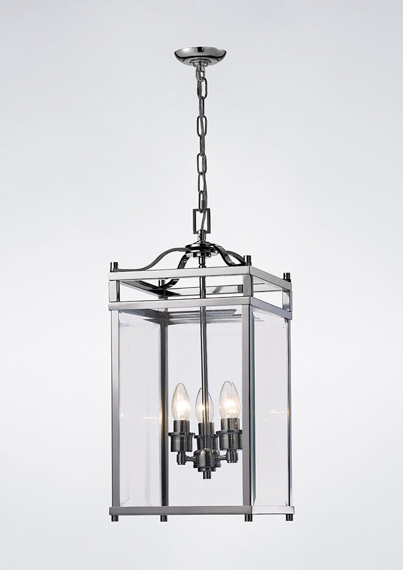 Aston Square Pendant Light Fixture - 3/4/6 Light E14 Base in Polished Chrome & Glass - Perfect for Kitchen Island, Dining Room, or Entryway Lighting
