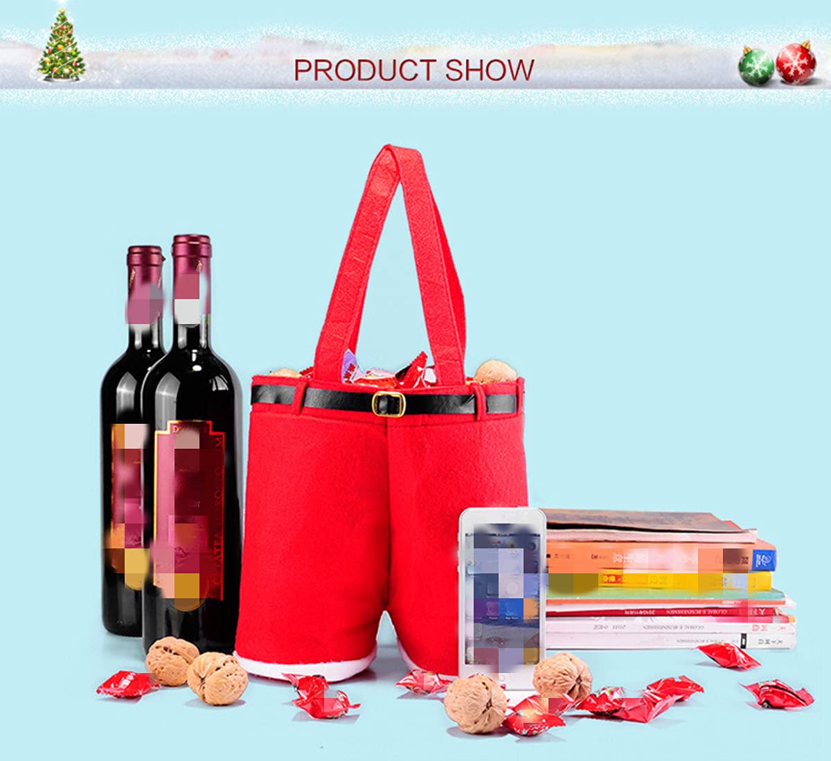 Festive Santa Pants Style Wine & Candy Bag - Christmas Party Decor, Holiday Gift Exchange, Wedding Favors, Xmas Stocking Stuffer (Large, 2-Pack) - Perfect for Secret Santa, Office Celebrations & Family Gatherings