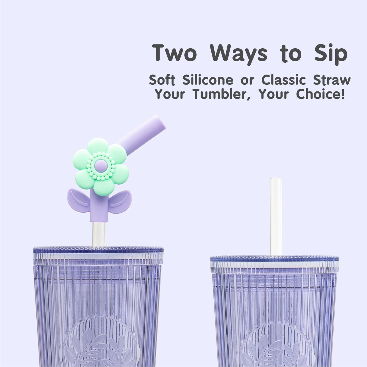26oz Insulated Tumbler with Straw & Leak-Proof Lid - Cute Flower Silicone Straw Tips in Botanica Purple | Perfect for Iced Coffee, Smoothies & Outdoor Activities