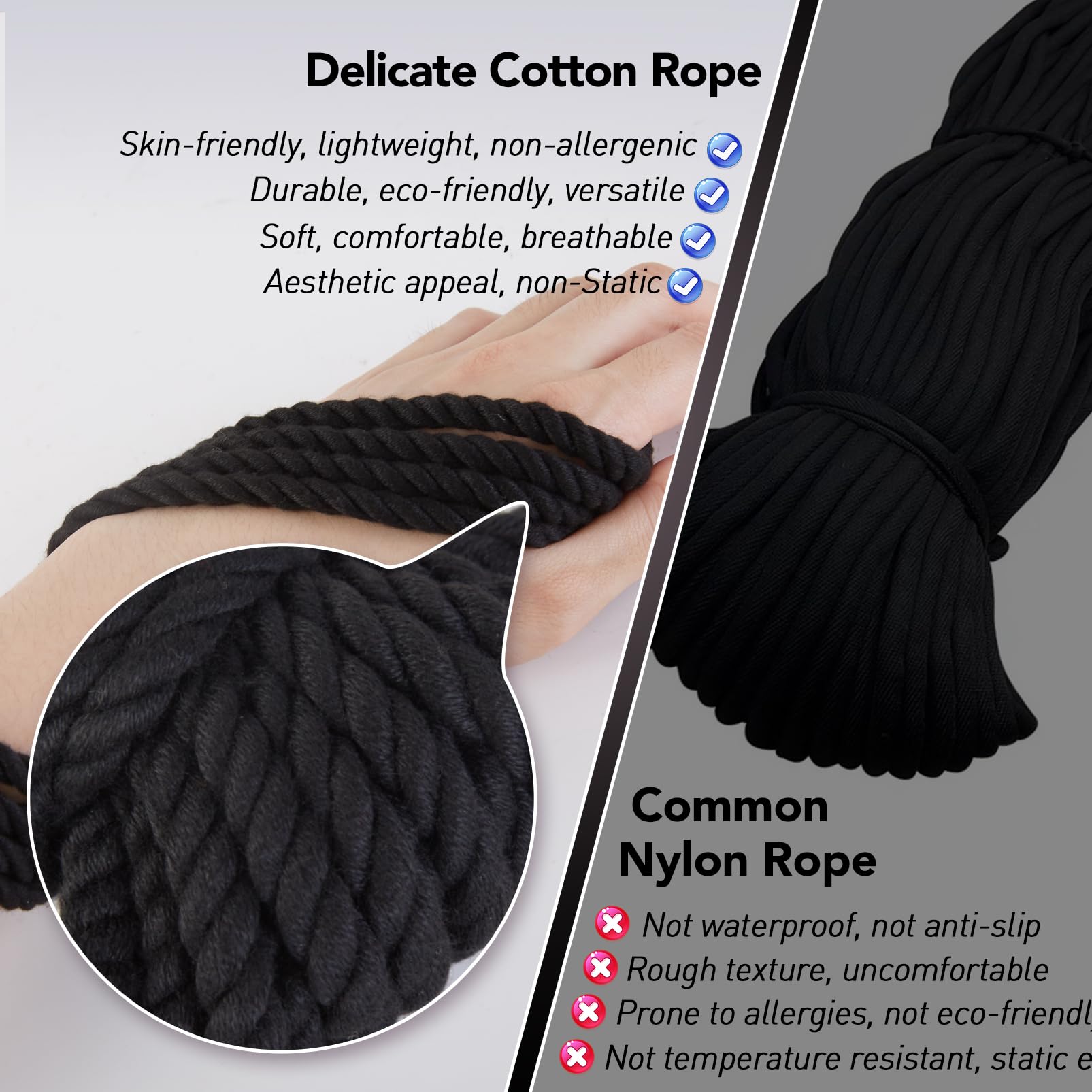 **UTIMI Shibari Bondage Rope Kit – 32ft/10m Soft Cotton BDSM Restraints for Couples, Beginners & Adults – 3-Pack Black SM Toys for Sensual Play, Spicing Up Romance & Roleplay Scenes**