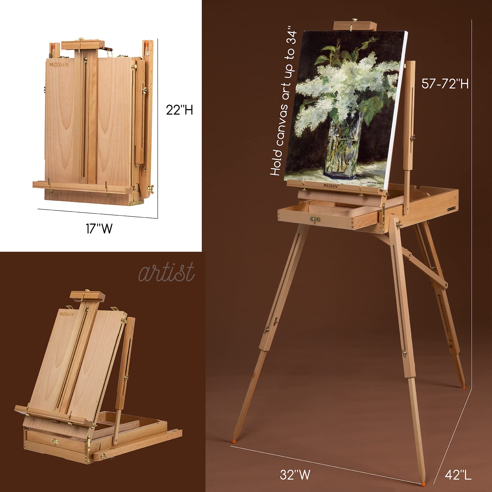 MEEDEN Professional Oil Painting Supplies Set - 7×100ml (3.38oz) Oil Paints, Brushes, Canvas Panels & French Easel - Complete Artist Kit for Studio Painting | Perfect Gift for Painters & Art Enthusiasts | Ideal for Home Studio, Art Classes & Creative Projects