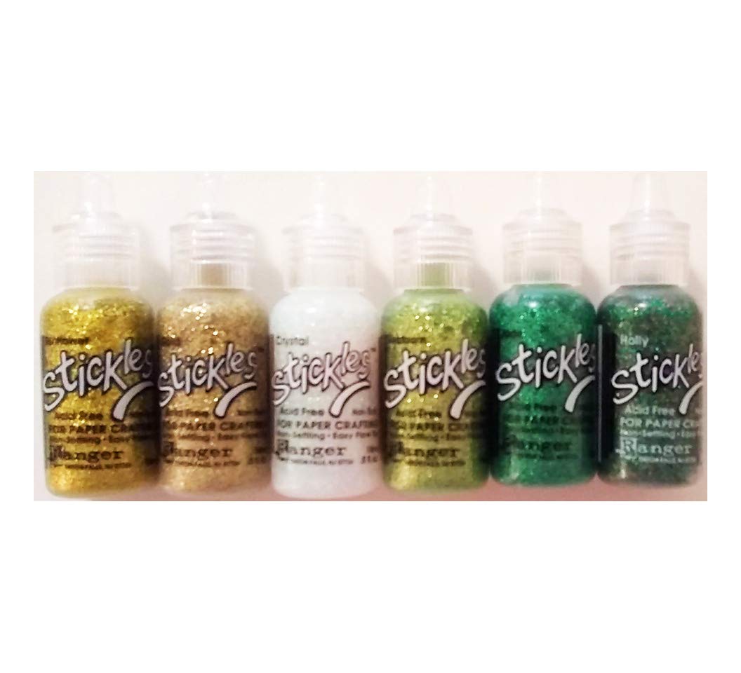 Ranger Glitter Glue Set - 6 Pack (0.5 fl oz Each) - Green & Gold Glitter Glue for DIY Crafts, Scrapbooking, and Kids Art Projects