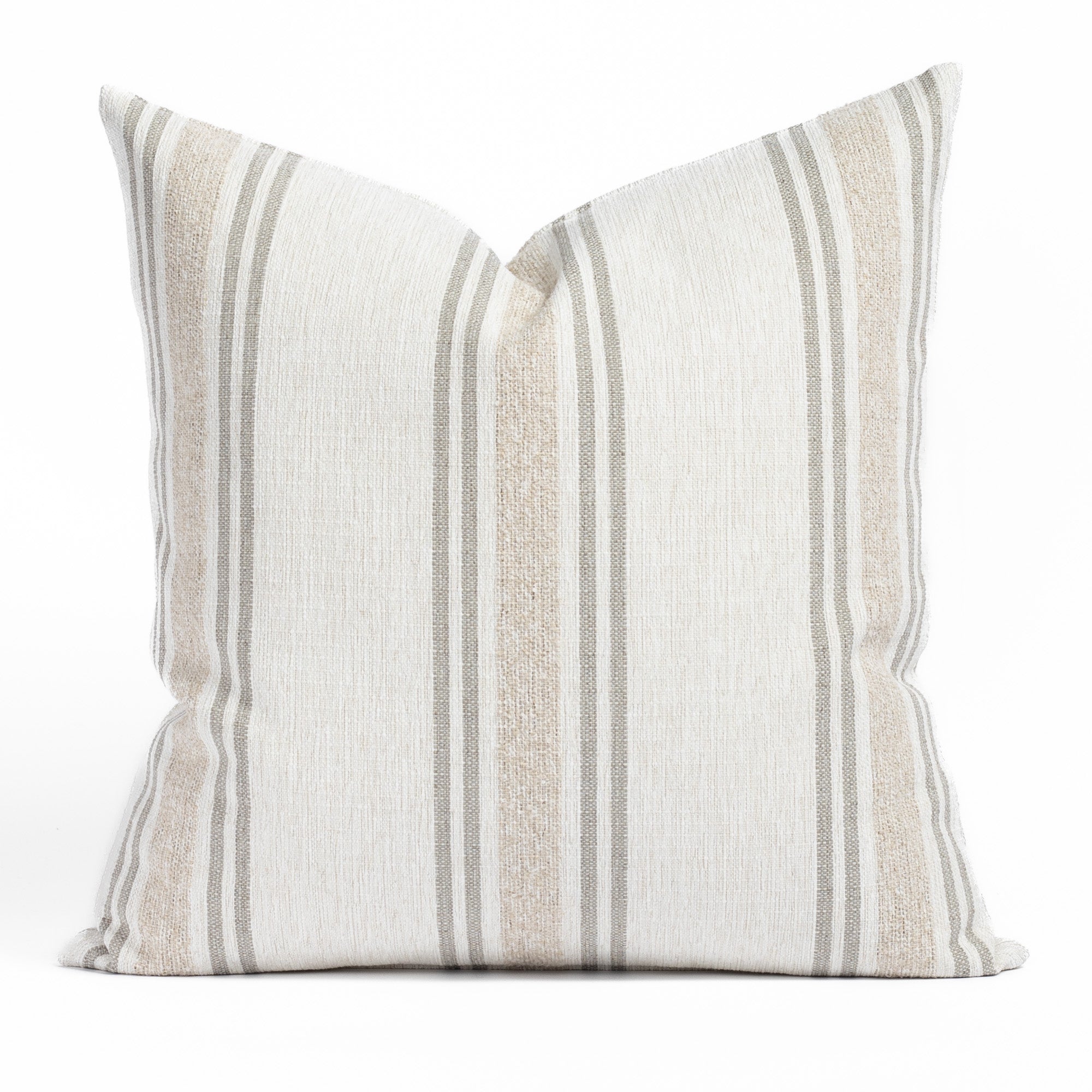 Catalina Stripe 22x22 Outdoor Pillow in Sand Color - Waterproof Patio Cushion for Garden, Poolside & Porch Decor