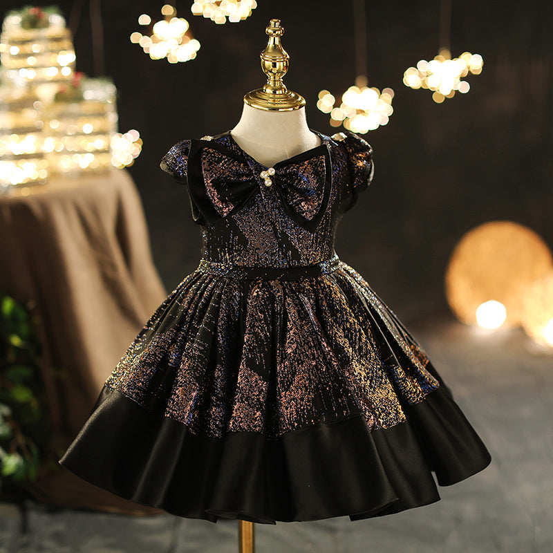 Sparkly Sequin Princess Dress for Baby Girls - Elegant Bowknot Bead Pageant Gown for Birthday Parties & Special Occasions