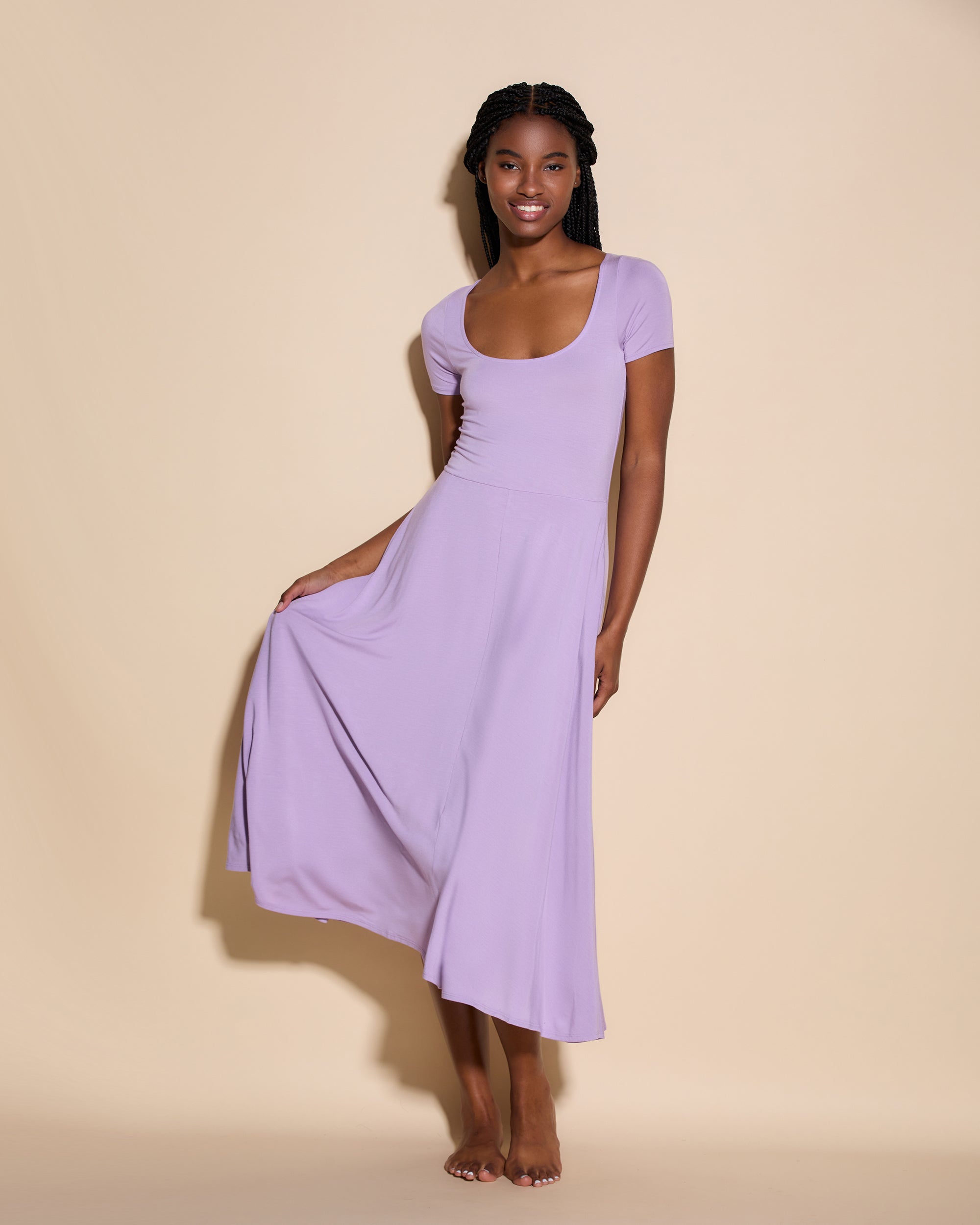 Bell Sleeve Icy Violet Dress for Women - Elegant Flowy Midi Dress for Party, Wedding & Special Occasions