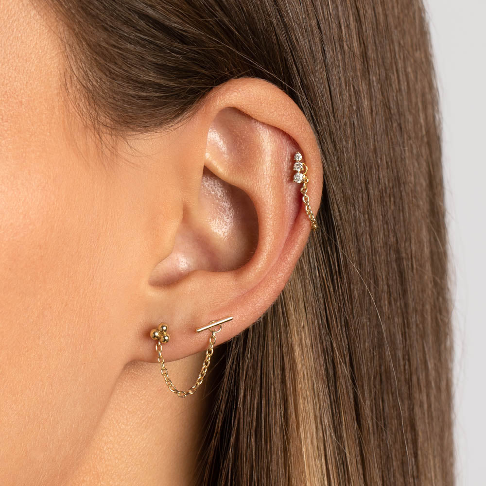 10k Gold Triple Ball Stud Earrings for Women - Minimalist Elegant Jewelry for Everyday Wear, Parties & Gifts