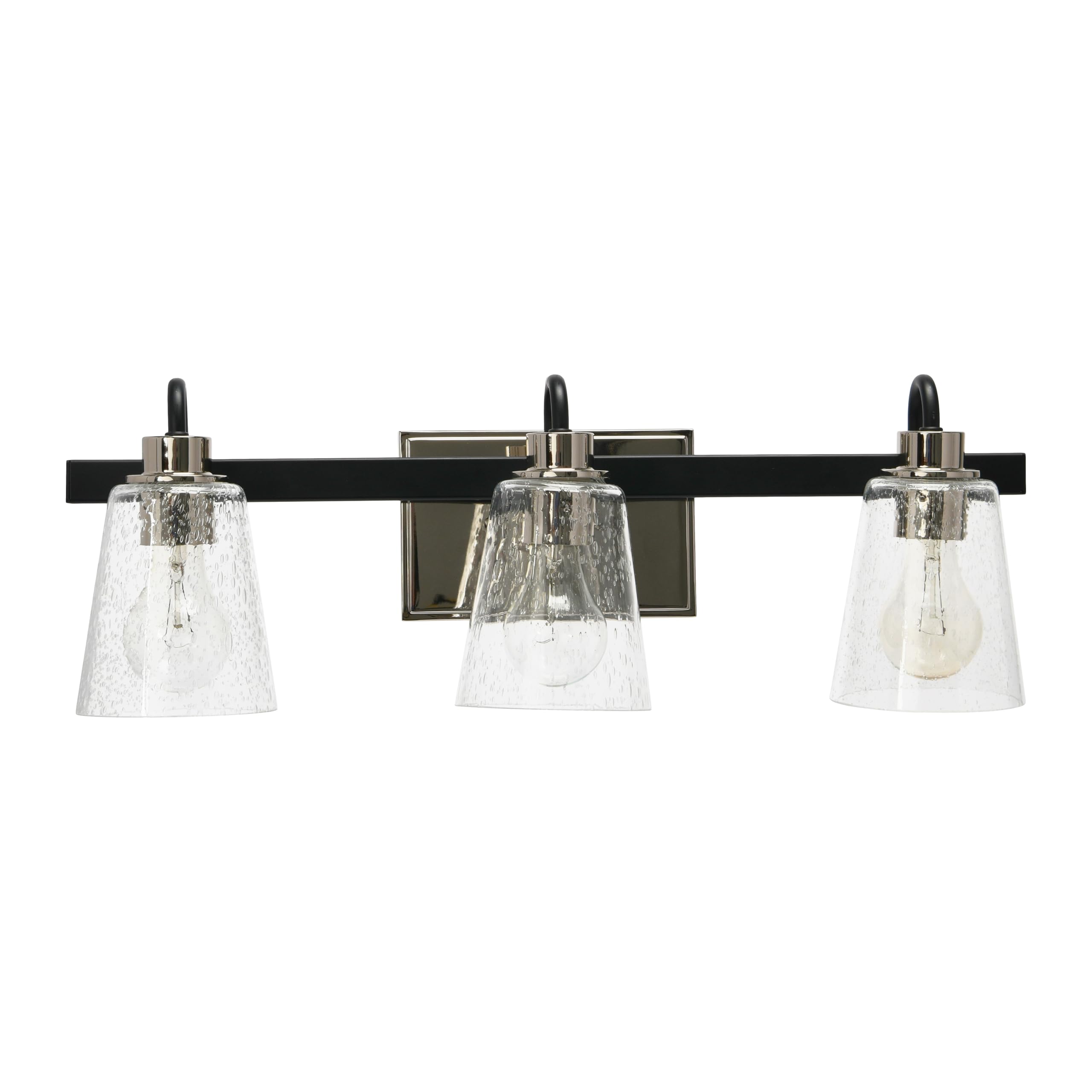 Jameson 3-Light Vanity Light Fixture - Matte Black & Polished Nickel Finish, Seedy Glass Shade for Bathroom Mirror Lighting | Perfect for Modern Bathroom, Master Suite, and Powder Room Decor