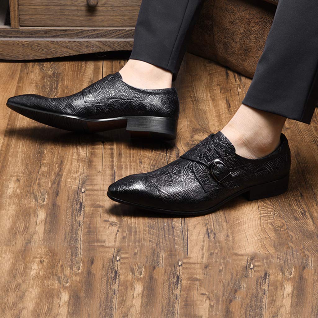Premium Men's Monk Strap Dress Shoes - Genuine Leather Business Formal Shoes for Wedding & Banquet - Single Buckle Pointed Toe Oxfords - Black (Size 44/UK 9.5/US 10) - Perfect for Office, Business Meetings & Special Occasions