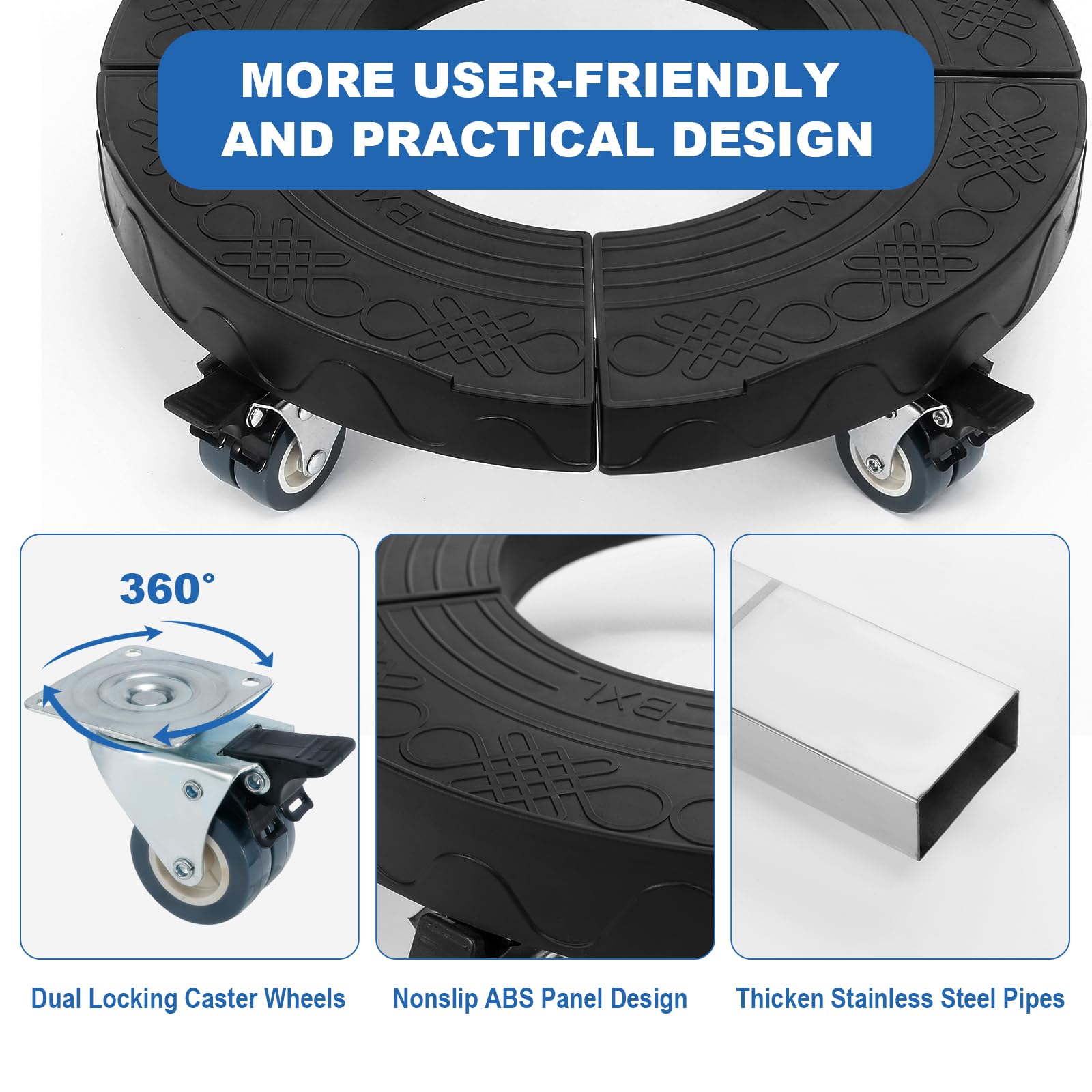 Weibida Heavy Duty Adjustable Trash Can Dolly with 4 Wheels - 15-19 Inch Round Roller Drum Cart, 440lbs Capacity - Perfect for Moving Barrels, Kegs, Plants & Industrial Containers in Warehouses, Breweries & Home Use