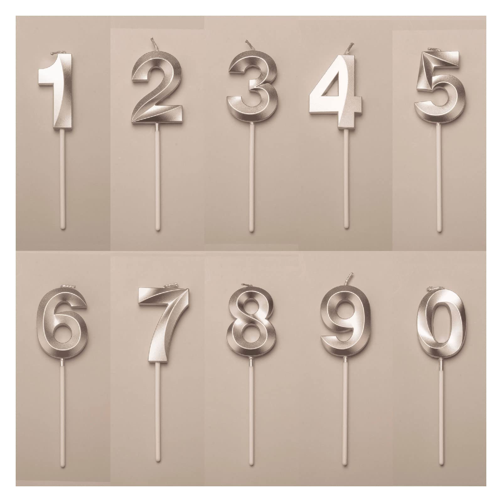 DNIEBW 10-Piece Glitter Number Candles 0-9 - Silver Birthday Cake Toppers for Weddings, Anniversaries & Theme Parties - Perfect for Birthday Decorations, Anniversary Celebrations and Special Occasions