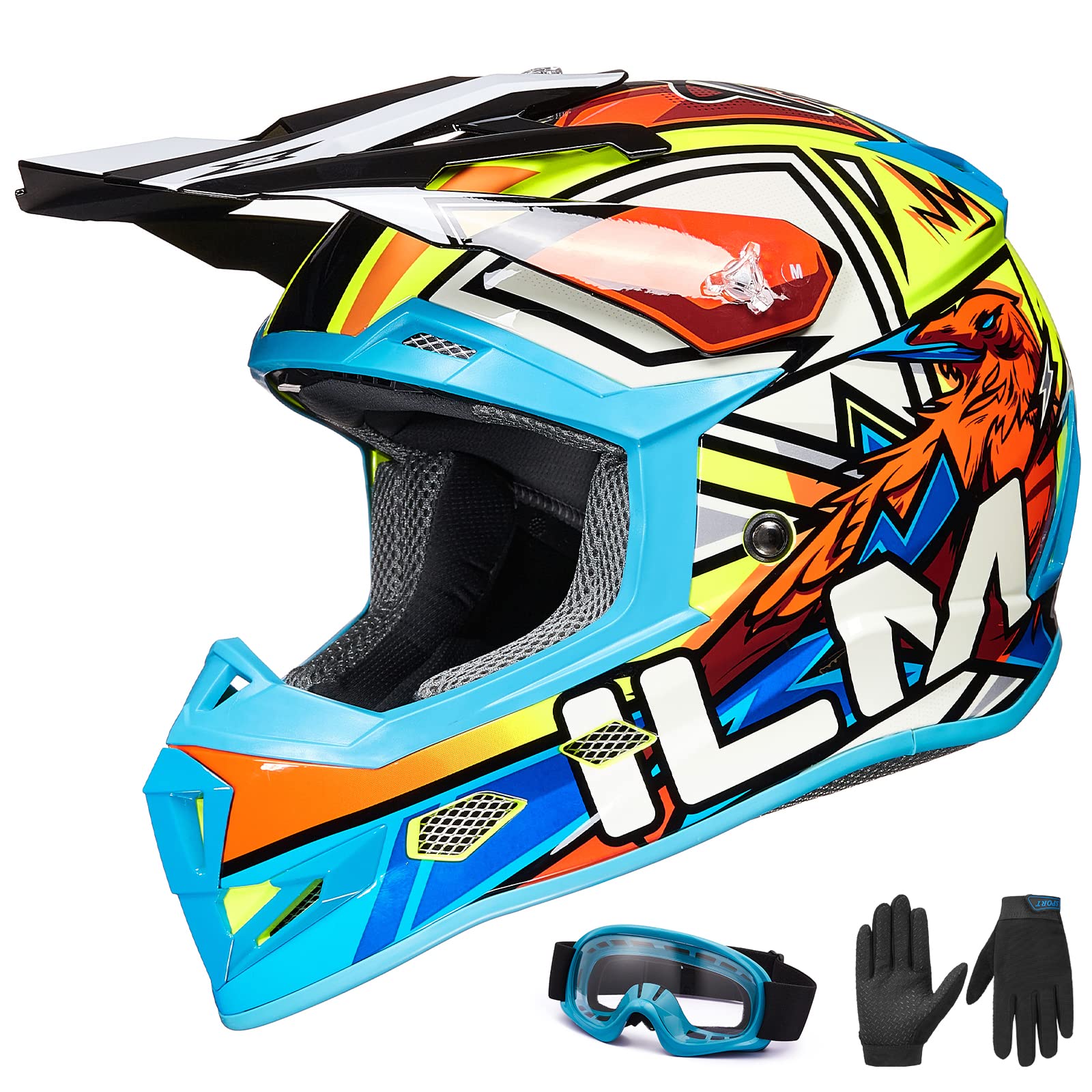 ILM Youth Kids Dirt Bike Helmets - DOT Certified ATV Motocross Motorcycle Off-Road Full Face Helmet Combo with Gloves & Goggles for Boys & Girls (Orange, Medium) - Perfect for Motocross Racing, Trail Riding & ATV Adventures