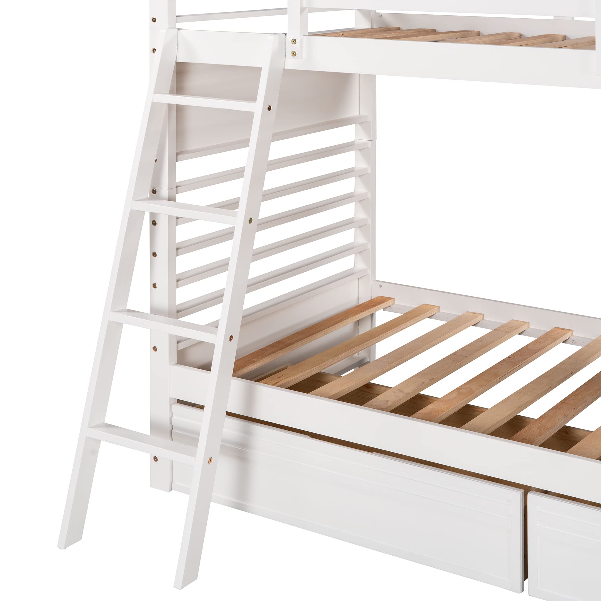 Solid Wood Twin Over Twin Bunk Beds for Kids - Convertible to 2 Separate Beds with Storage Drawers, Guardrails & Angle Ladder | Space-Saving Kids Bedroom Furniture for Boys, Girls & Teens | No Box Spring Needed (White) - Perfect for Shared Rooms, Sleepovers & Small Spaces