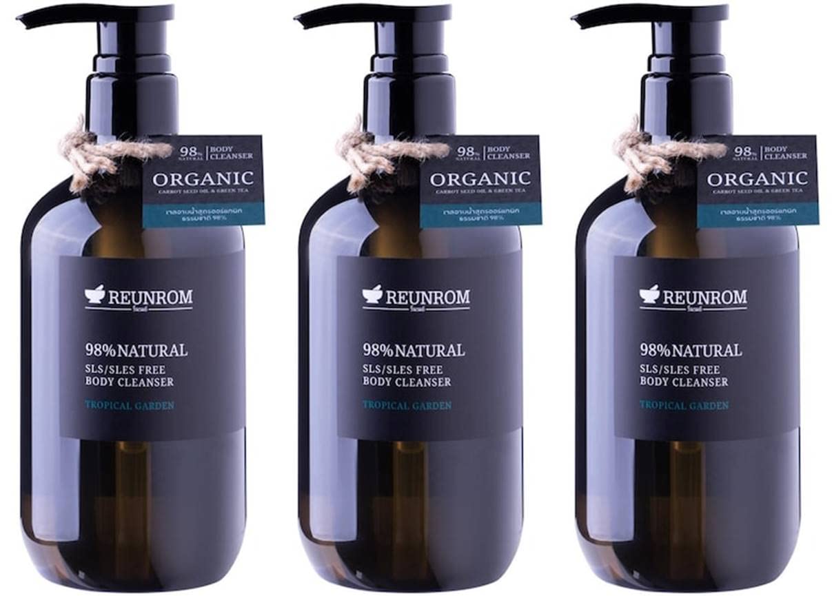 REUNROM 98% Natural Body Wash - Tropical Garden Scent, 16.9 Fl Oz (Pack of 3) | Gentle Moisturizing Shower Gel for Dry & Sensitive Skin | Perfect for Daily Use, Spa Days & Travel