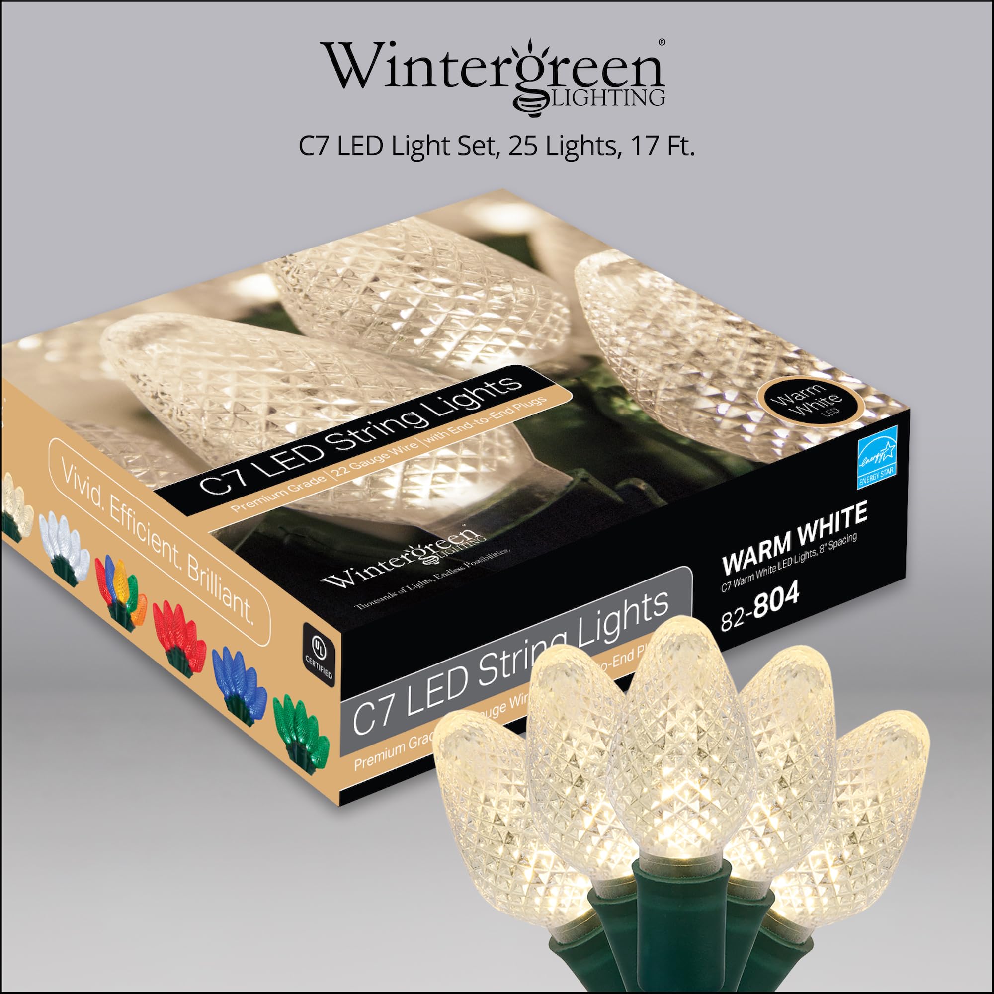 25-Pack Wintergreen C7 LED Christmas Lights - 17 Ft Warm White String Lights for Indoor & Outdoor Decor - Perfect for Holiday, Party, Wedding & Home Decoration