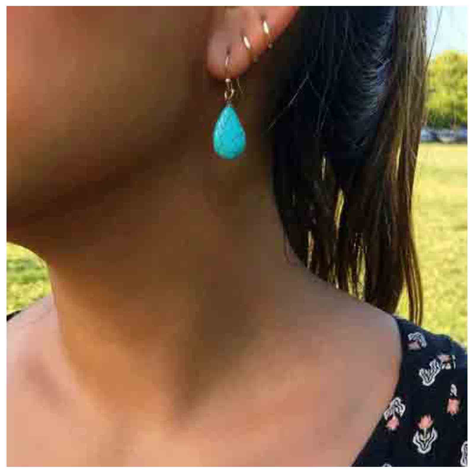 Boho Turquoise Teardrop Earrings for Women - Silver Blue Gemstone Dangle Earrings with Vintage Hook | Perfect for Boho Chic, Festival, Wedding & Everyday Jewelry