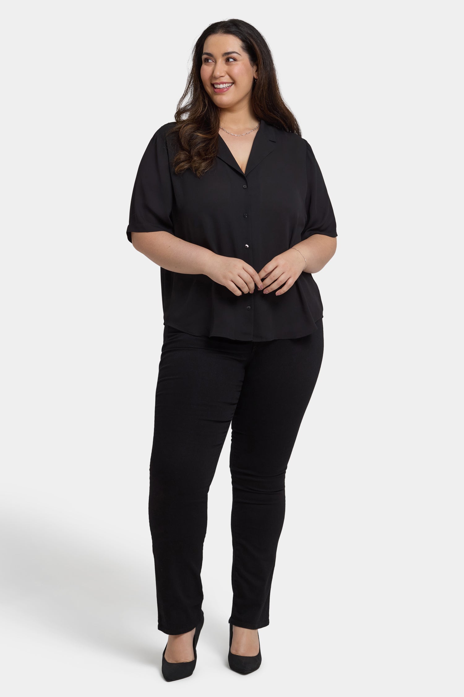 Gabrielle Plus Size Short Sleeve Blouse for Women - Elegant Black Top for Office, Party & Casual Wear