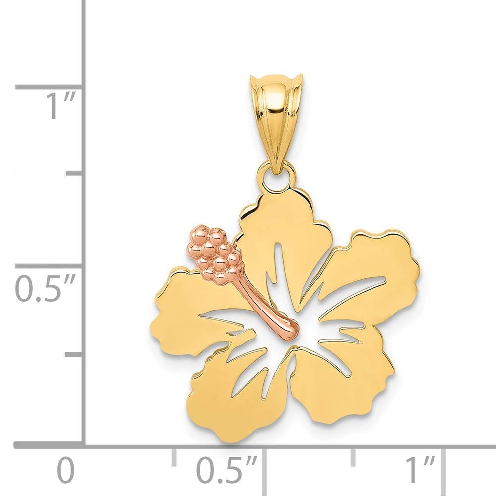 14K Yellow & Rose Gold Hibiscus Flower Pendant Necklace for Women - Elegant Hawaiian Floral Jewelry Gift for Birthday, Anniversary & Beach Vacation