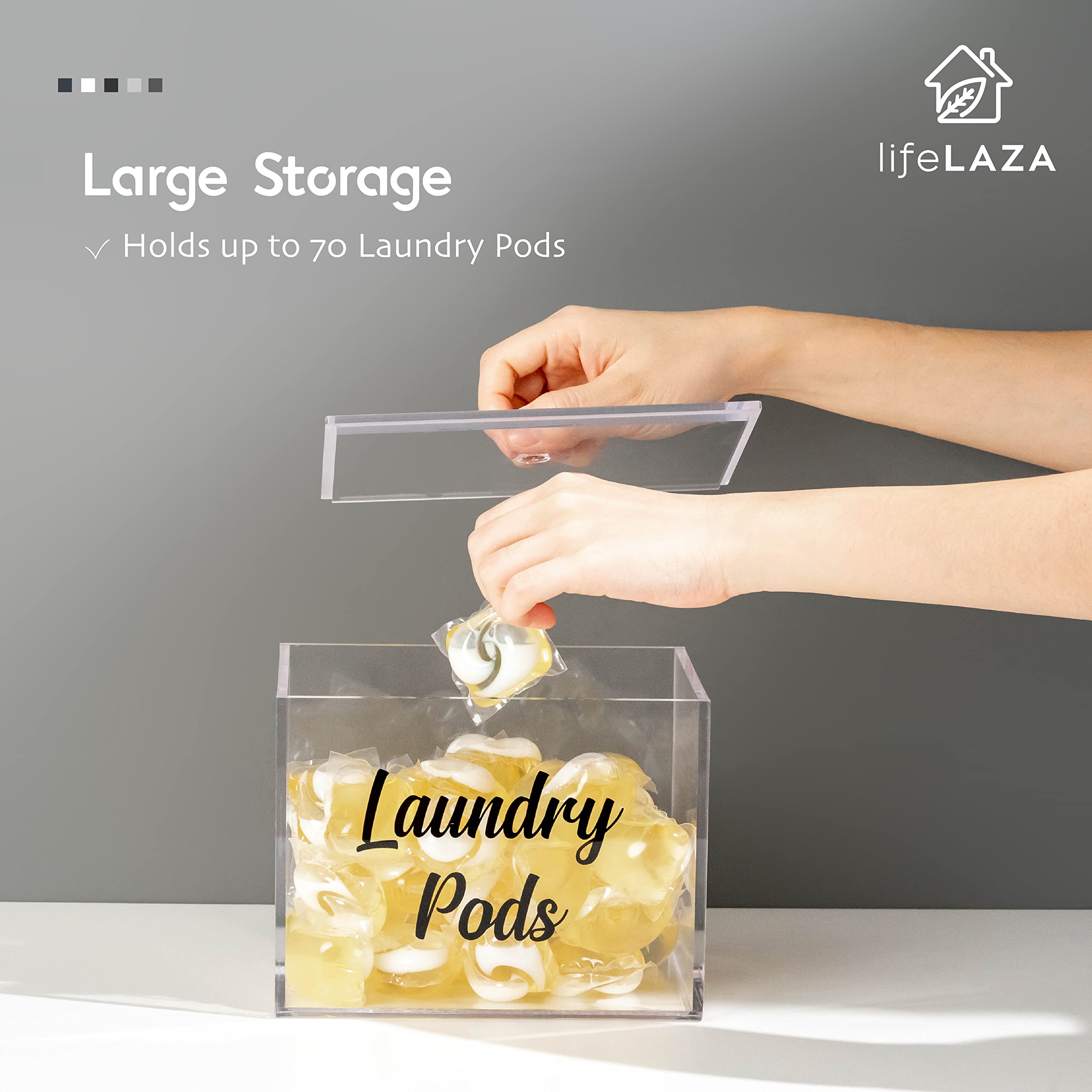Premium Clear Acrylic Laundry Pods Container with Lid - Tide Pod Storage Organizer for Laundry Detergent Capsules | Space-Saving Laundry Room Decor & Dispenser for Easy Pod Access