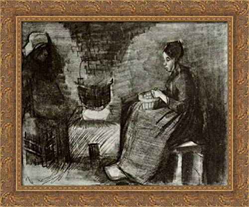Vincent van Gogh Framed Canvas Art - Woman Sitting by the Fire Peeling Potatoes, 24x20 Inch Gold Ornate Wood Frame - Perfect for Living Room, Bedroom & Office Wall Decor