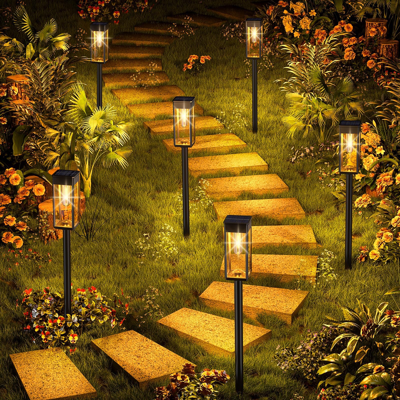 Bright Solar Pathway Lights Outdoor - 4 Pack Waterproof IP65 Solar Garden Lights with Auto On/Off - Perfect for Yard, Patio, Lawn, Walkway & Driveway Lighting | Ideal for Landscape Decor & Nighttime Safety