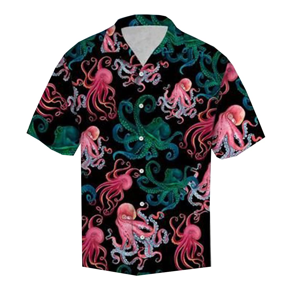 Men's Ocean Animals Hawaiian Shirts - Short Sleeve Summer Marine Button Down Shirts for Beach Vacation, Luau Party & Tropical Getaways