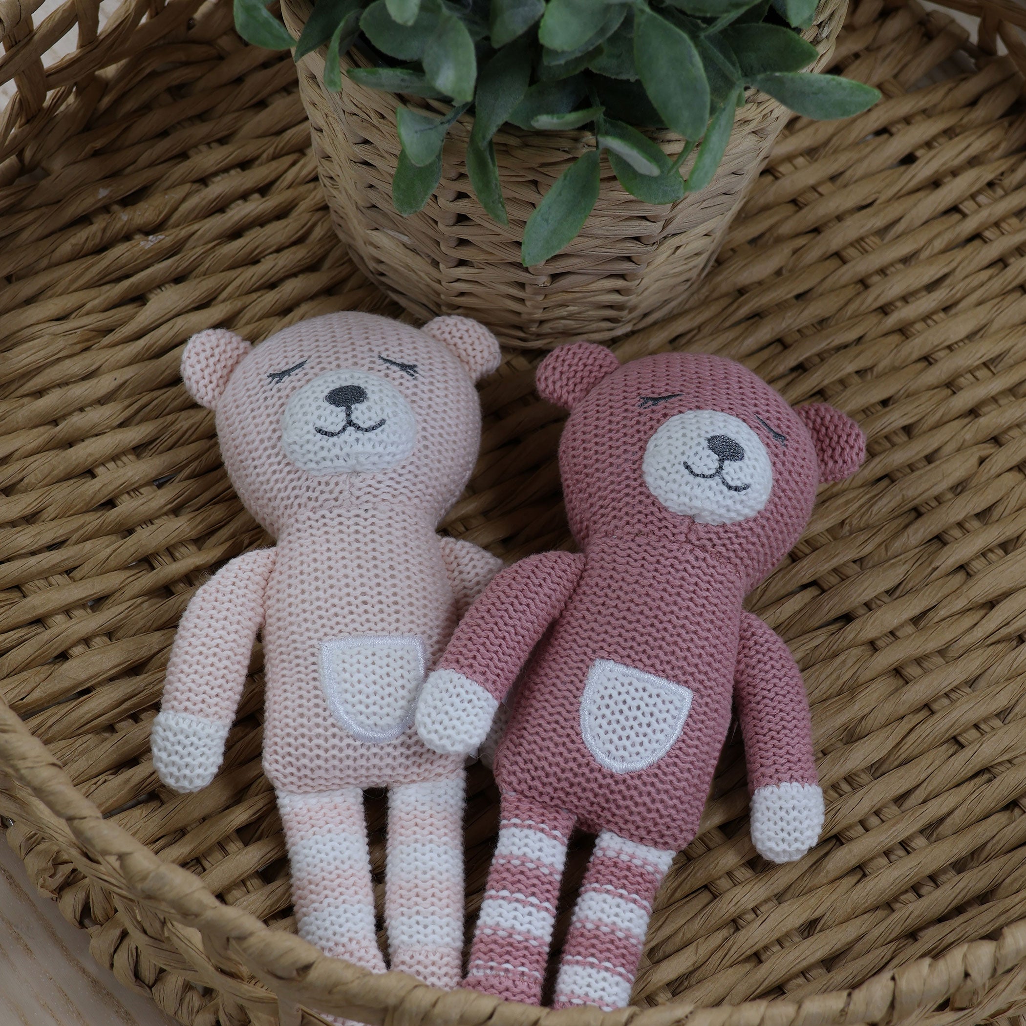 Nordic Style 2-Pack Knit Baby Rattles - Dusty Berry & Rose Bear - Soft & Safe Teething Toys for Newborns & Infants - Perfect for Playtime, Nursery Decor, and Baby Shower Gifts