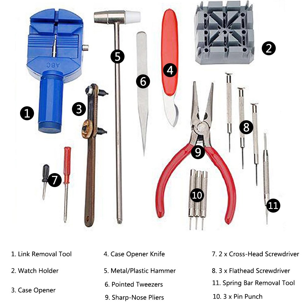 16-Piece Professional Watch Repair Tool Kit - Watch Case Opener, Strap Remover & Watchmaker Tools Set for Watch Band Replacement and Maintenance | Perfect for Watch Enthusiasts, Jewelers and DIY Watch Repair at Home