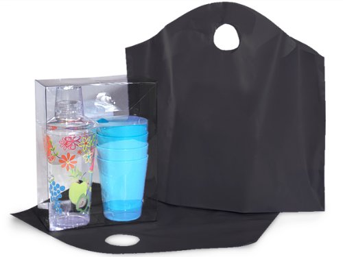 250 Pack Black Wave Top Plastic Bags 18x15x6 Inches - 100% Recycled 2.25 Mil Thick for Shopping, Gift Wrapping & Retail Packaging | Eco-Friendly Reusable Bags for Stores, Parties & Events