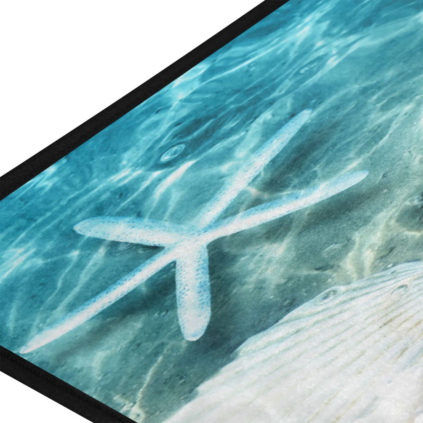 Non-Slip Absorbent Coral Starfish Seashell Bath Mat - 39x20 Inch Washable Kitchen Rug for Bathroom, Beach & Summer Decor - Perfect for Home, Office, Hallway, Sink & Laundry Areas