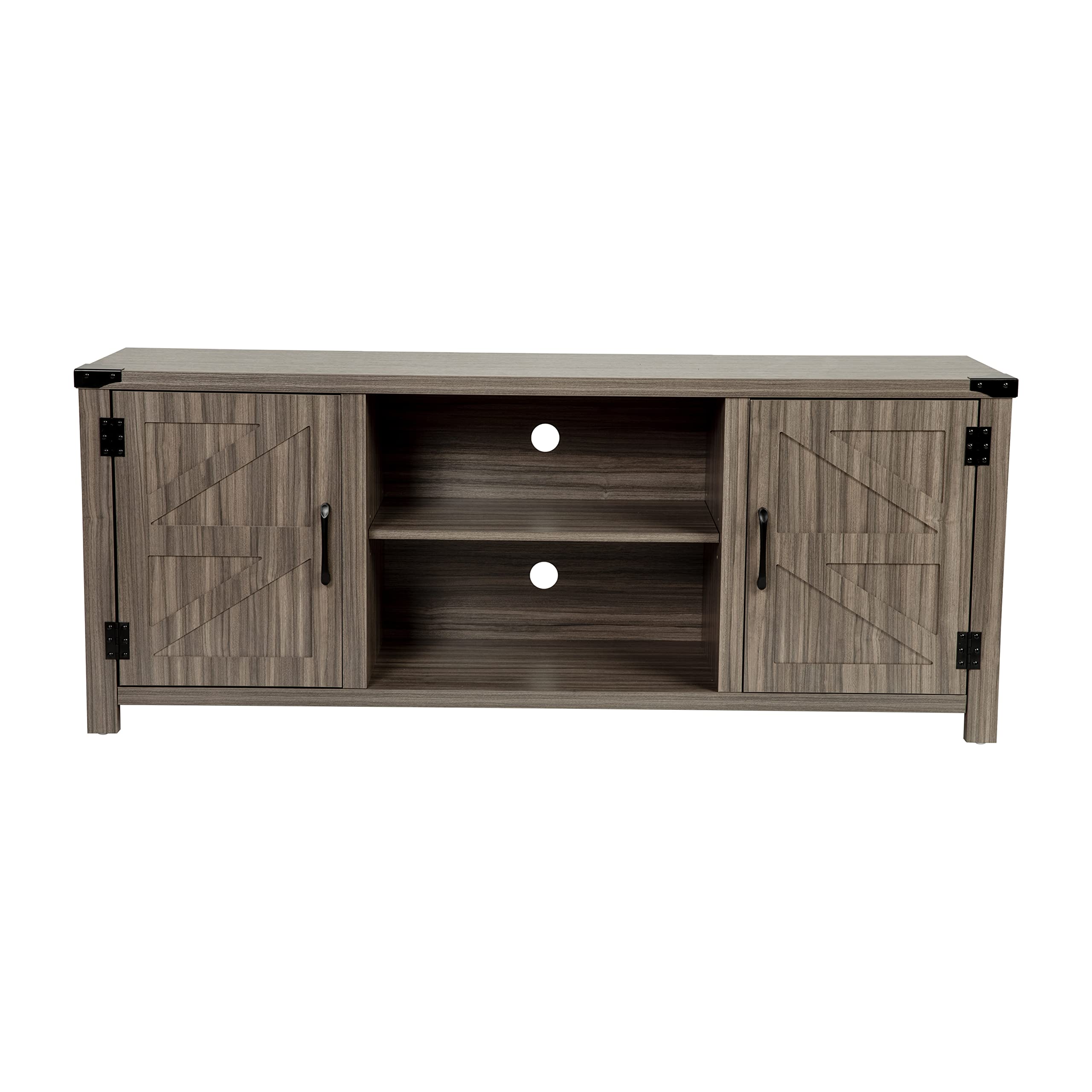 Modern Farmhouse Barn Door TV Stand - 59 Inch Gray Wash Entertainment Center for TVs up to 65 Inches - Adjustable Middle Shelf - Perfect for Living Room, Bedroom & Home Theater Setup