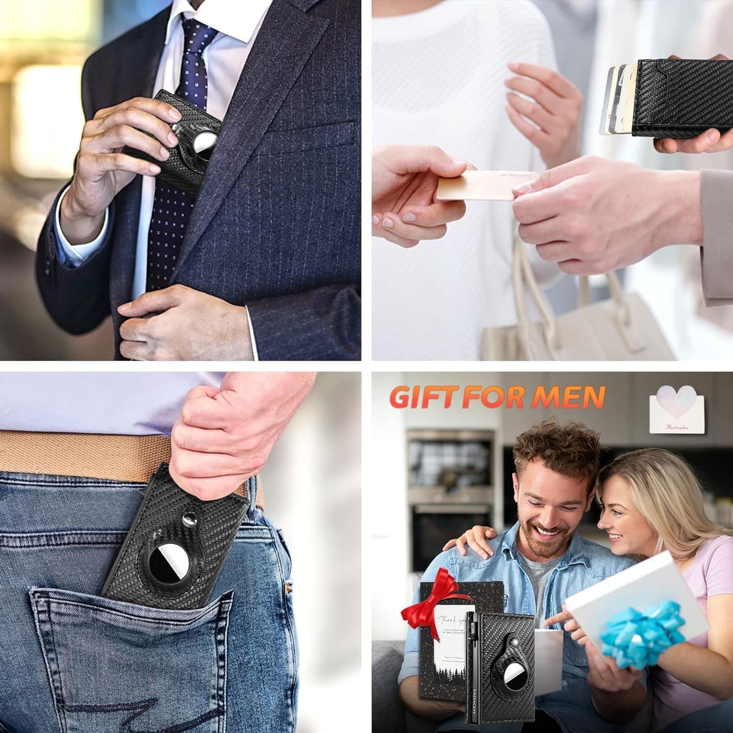 FADACHY Slim RFID Blocking Carbon Fiber Wallet for Men & Women - Minimalist Credit Card Holder with ID Window - Secure & Stylish for Everyday Use, Travel & Business